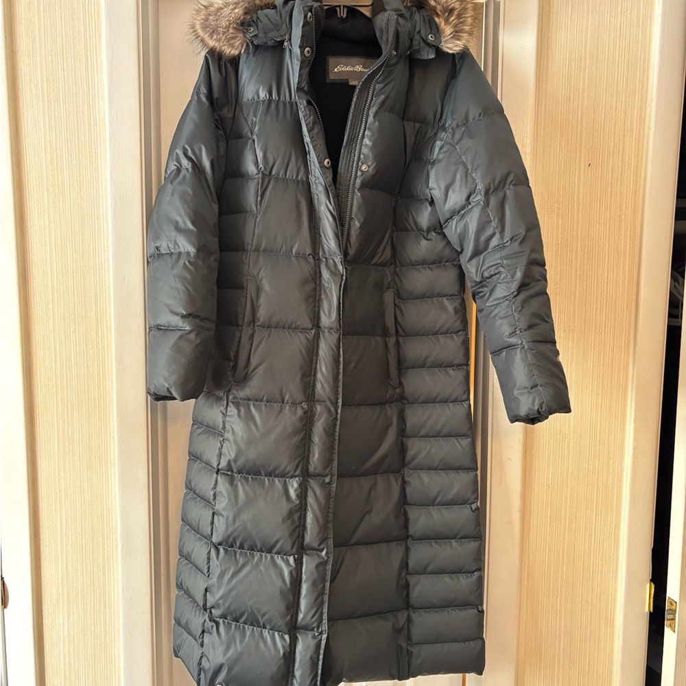 Eddie Bauer Women's Dark Gray Puffer Jacket with Fur Hood